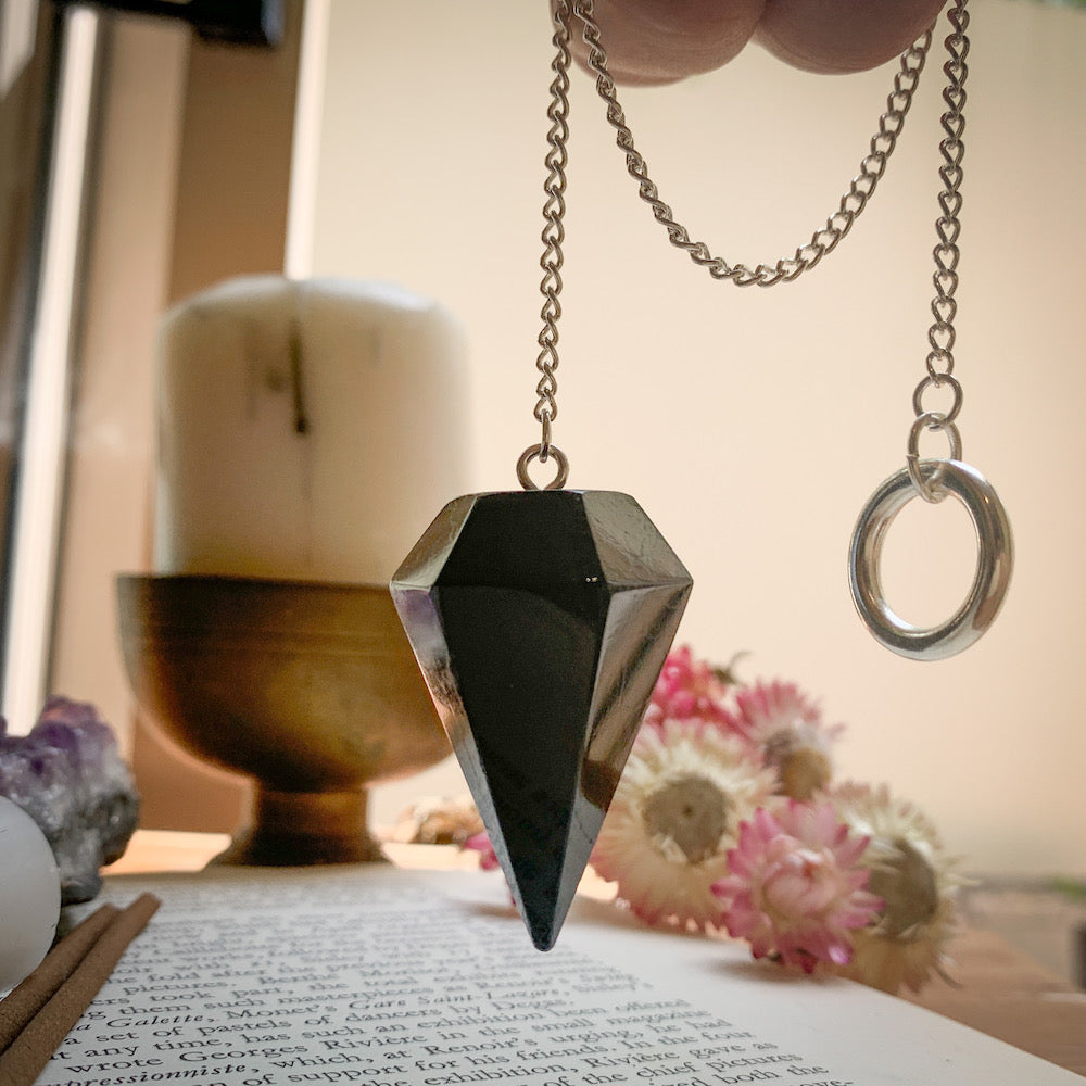 Black Obsidian Crystal Pendulum
