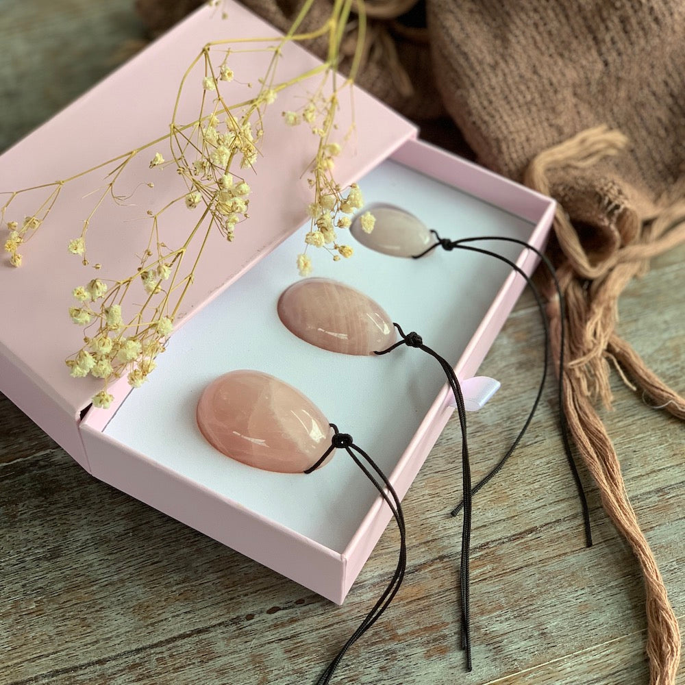 Rose Quartz Crystal Yoni Eggs Set of Three