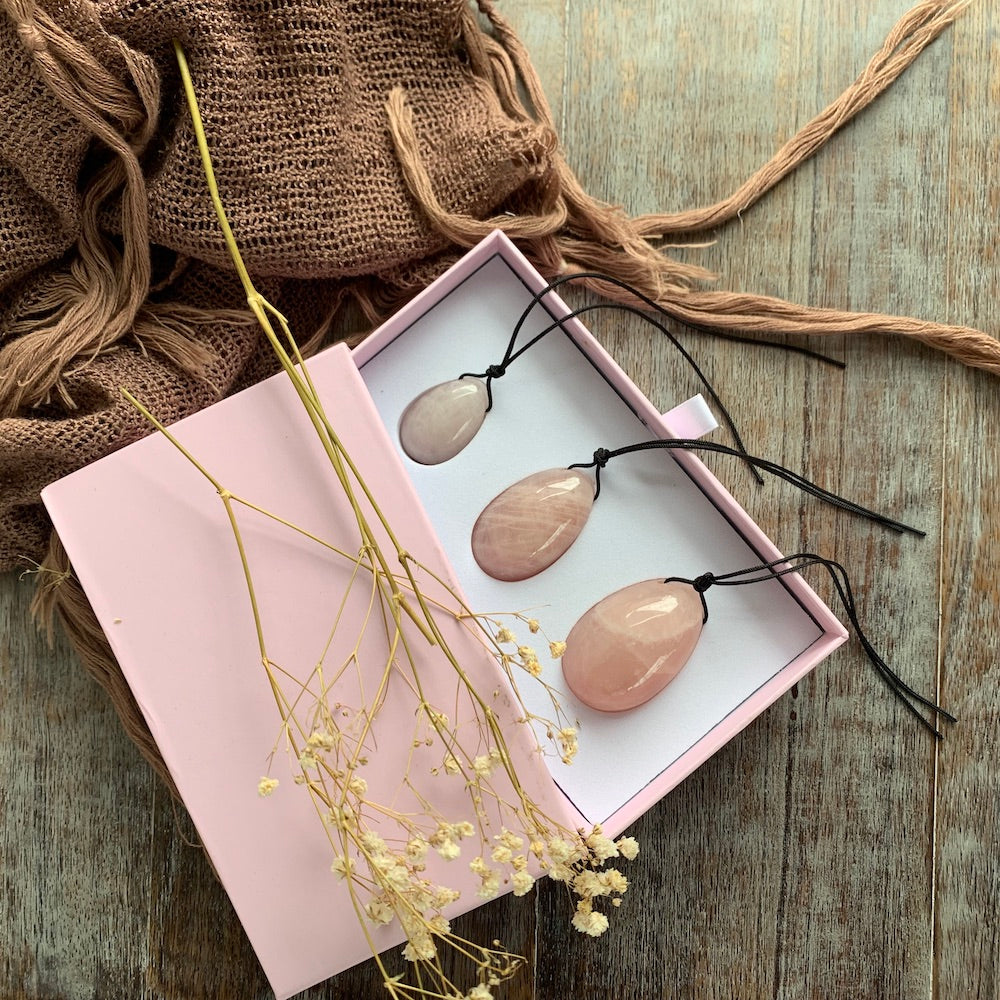 Rose Quartz Crystal Yoni Eggs Set of Three