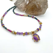 GOLD PLATED SCARAB WITH PRECIOUS GEMS NECKLACE