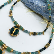 GOLD PLATED SCARAB WITH PRECIOUS GEMS NECKLACE