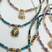 GOLD PLATED SCARAB WITH PRECIOUS GEMS NECKLACE