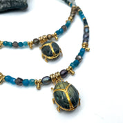 GOLD PLATED SCARAB WITH PRECIOUS GEMS NECKLACE