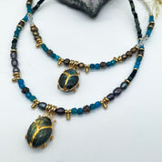 GOLD PLATED SCARAB WITH PRECIOUS GEMS NECKLACE