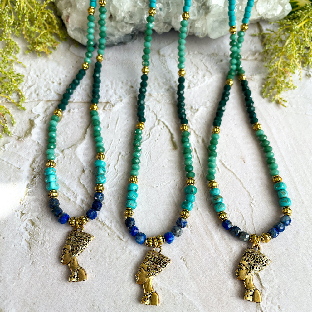 LAPIS LAZULI & TURQUOISE NEFERTITI NECKLACE