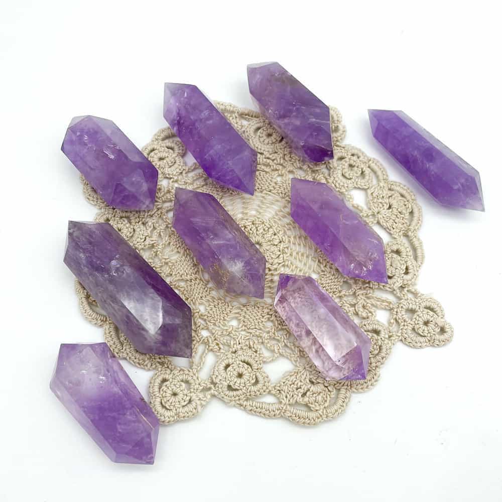 Twin Amethyst Crystal Points store with Stand