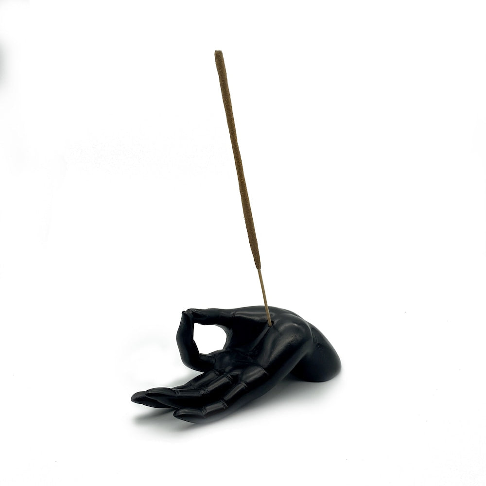 BLACK RESIN HAND INCENSE HOLDER