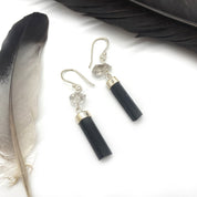 HERKIMER DIAMOND AND BLACK TOURMALINE EARRINGS
