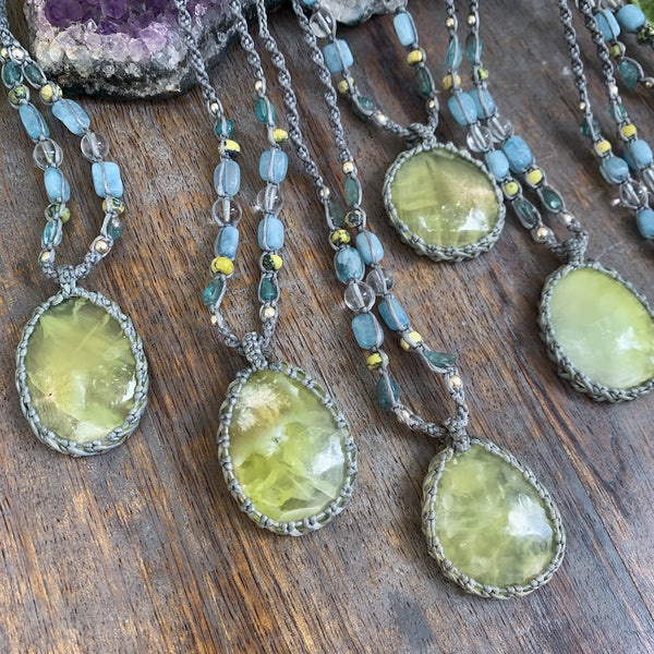 Handmade Prehnite crystal healing necklaces