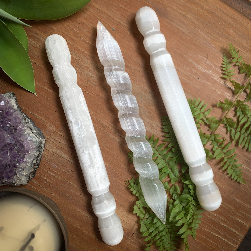 Selenite crystal healing wands