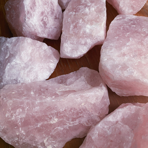 Rose Quartz natural chunks close-up