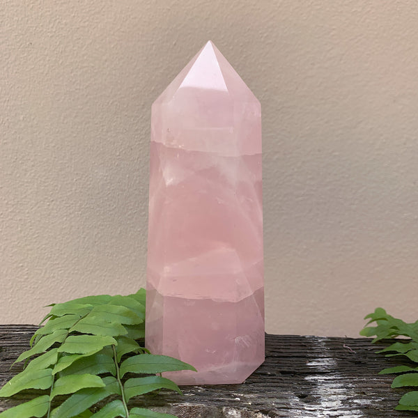Large rose quartz crystal tower