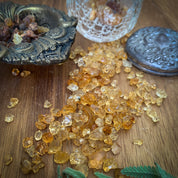 Incense resin scattered on table